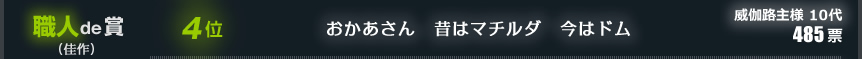 4位　おかあさん　昔はマチルダ　今はドム　威伽路主様 10代　485票