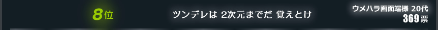8位　ツンデレは 2次元までだ 覚えとけ　ウメハラ画面端様 20代　369票