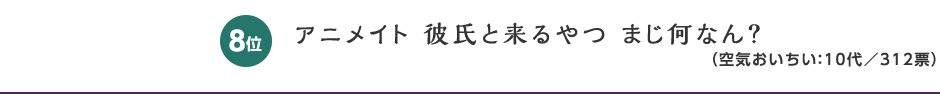 職人（佳作）賞金1万円。8位：アニメイト 彼氏と来るやつ まじ何なん？（空気おいちい：10代／312票）